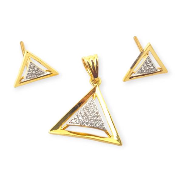 Adorable Gold Pendant Set in Triangle shape with Zerkons and Beautiful Design